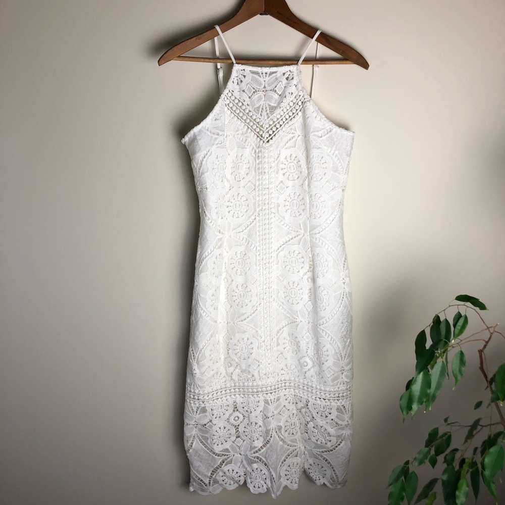 J.O.A LA White Lace Crochet Midi Dress